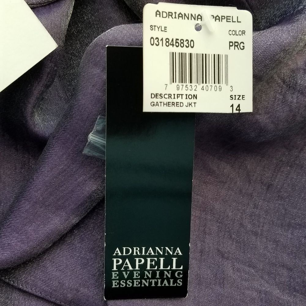 Adrianna Papell Evening Gathered Blazer Jacket Size 14 Lilac Ribbon Tie NWT‎ - Picture 8 of 9